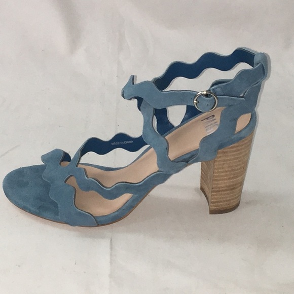 PAIGE Blue Sage Scalloped Strappy Sandals Block Heel Suede 7 NEW - Picture 10 of 12